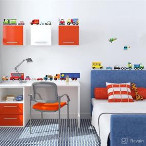 img 2 attached to 🚗 DECOWALL DW-1205 Transports Kids Wall Stickers: Fun and Removable Wall Decals for Nursery and Bedroom Décor