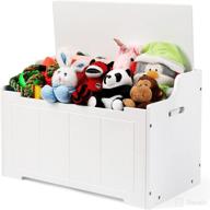 spacious and secure toy box for kids: 5 cubic feet storage wooden organizer with safety hinged lid - ideal chest for boys and girls logo