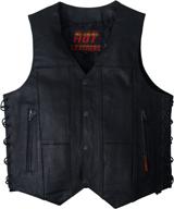 🧥 black men's ten pocket leather vest by hot leathers logo