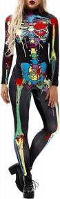 img 4 attached to Women Halloween Skull Print Jumpsuit Outfit Long Sleeve Costume