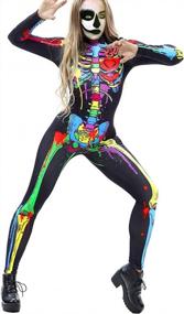 img 1 attached to Women Halloween Skull Print Jumpsuit Outfit Long Sleeve Costume