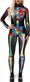 img 3 attached to Women Halloween Skull Print Jumpsuit Outfit Long Sleeve Costume