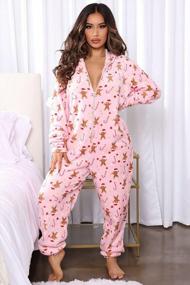 img 3 attached to Women'S Christmas Hooded Jumpsuit: Long Sleeve Zip Up Cartoon Print One Piece Romper Pajamas Loungewear