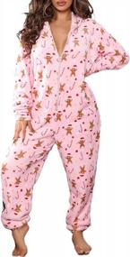 img 4 attached to Women'S Christmas Hooded Jumpsuit: Long Sleeve Zip Up Cartoon Print One Piece Romper Pajamas Loungewear