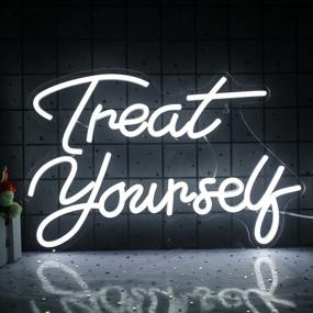 img 4 attached to Neon Signs White LED Sign: Treat Yourself To Bedroom Wall Decor For Birthday Gift, Party Home Decor & Wedding Bar!