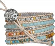 handmade natural crystal beaded bracelet with adjustable rope - boho 5-wrap chakra stone healing bracelet for men and women, hippie jewelry bangle logo