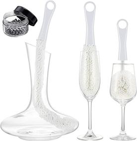 img 4 attached to 3-Piece Wine Cleaning Brush Set with Flexible Bottle Scourer and Stainless Steel Decanter Cleaning Balls - Multi-Function Household Cleaning Tools for Goblets, Champagne Flutes, Cups, and Glasses (White)