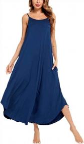 img 4 attached to Women'S Long Nightgown Pajama Dress: Soft Strap, Sleeveless & With Pockets - SWOMOG Summer Lounge Wear