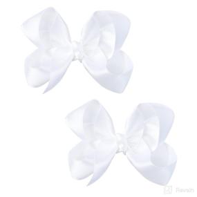 img 4 attached to 🎀 White 3-Inch Satin Bow Set for Little Girls - Pack of 2