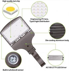 img 2 attached to Hykolity 200W LED Parking Lot Light With Photocell, 27000LM (135LM/W) 5000K Shoebox Area Lighting - Waterproof, Arm Mount [750W HPS Equivalent] Dusk To Dawn Commercial Outdoor Lighting