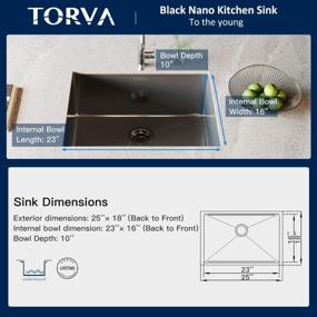 img 2 attached to TORVA 25X18 Inch Gloss Black Ceramic Coating NanoTek Undermount Kitchen Sink With PVD Coated Gunmetal And Stainless Steel - Perfect For Wet Bars And Prep Areas