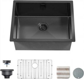 img 4 attached to TORVA 25X18 Inch Gloss Black Ceramic Coating NanoTek Undermount Kitchen Sink With PVD Coated Gunmetal And Stainless Steel - Perfect For Wet Bars And Prep Areas
