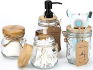 rustic boho farmhouse bathroom accessories set - mason jar lotion soap dispenser, 2 apothecary jars with bamboo lid, toothbrush holder, country countertop decor, makeup organizer logo