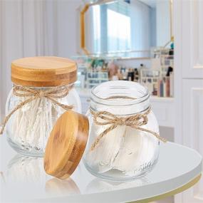 img 1 attached to Rustic Boho Farmhouse Bathroom Accessories Set - Mason Jar Lotion Soap Dispenser, 2 Apothecary Jars with Bamboo Lid, Toothbrush Holder, Country Countertop Decor, Makeup Organizer