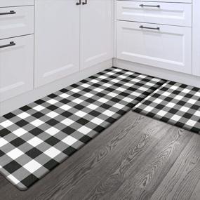 img 4 attached to Farmhouse Kitchen Rug Runner - Set Of 2 Sunlit Anti Fatigue Mats, Waterproof & Non-Slip With Cushioned 0.4" Thick Comfort, White & Black Buffalo Check Design (17"X28"&17"X47")
