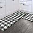 farmhouse kitchen rug runner - set of 2 sunlit anti fatigue mats, waterproof & non-slip with cushioned 0.4" thick comfort, white & black buffalo check design (17"x28"&17"x47") logo