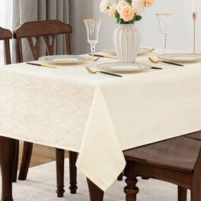 img 3 attached to Ivory 52 X 70 Inch Rectangle Table Cloth Swirl Pattern Spill-Proof Wrinkle Resistant Washable Polyester Fabric Heavy Weight Table Cover For Dining, Buffet Parties