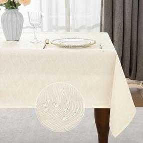 img 4 attached to Ivory 52 X 70 Inch Rectangle Table Cloth Swirl Pattern Spill-Proof Wrinkle Resistant Washable Polyester Fabric Heavy Weight Table Cover For Dining, Buffet Parties