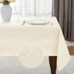 ivory 52 x 70 inch rectangle table cloth swirl pattern spill-proof wrinkle resistant washable polyester fabric heavy weight table cover for dining, buffet parties logo