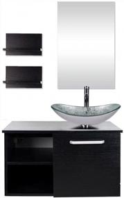 img 4 attached to Puluomis 28-дюймовый туалетный столик для ванной комнаты, современный туалетный настенный деревянный шкаф с зеркалом, деревянное черное приспособление, раковина из закаленного стекла серебристого цвета с одним отверстием для крана