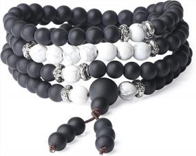 img 4 attached to 108 Mala Beads Prayer Necklace Bracelet - AMORWING Matte Onyx For Inner Strength And Balance