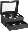 20 slot watch box organizer - bewishome metal hinge carbon fiber design glass top large holder black ssh04c logo
