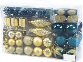 img 4 attached to 76Ct Небьющийся набор украшений для рождественской елки - бирюзовые и золотые украшения с многоразовыми подарочными коробками, различные размеры для рождественской елки