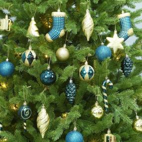 img 2 attached to 76Ct Небьющийся набор украшений для рождественской елки - бирюзовые и золотые украшения с многоразовыми подарочными коробками, различные размеры для рождественской елки