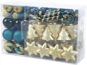 img 3 attached to 76Ct Небьющийся набор украшений для рождественской елки - бирюзовые и золотые украшения с многоразовыми подарочными коробками, различные размеры для рождественской елки