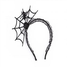 img 1 attached to Black Spider Web Lace Headband With Wired Design For Women'S Halloween Costume And Cosplay Hair Accessories By MineSign