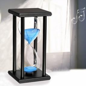 img 3 attached to 30 Minute Blue Sand Hourglass Timer With Wooden Black Stand For Office Kitchen Decor Home