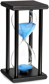 img 4 attached to 30-минутный песочные часы с синим песком и деревянная черная подставка для украшения офиса и кухни дома