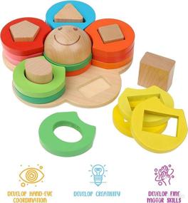 img 3 attached to 🌼 Boxiki Kids Wooden Stacking Montessori Toy: Color Shape Sorting Board for Toddlers – Enhancing Early Development & Fine Motor Skills. Non-Toxic Baby Wooden Toy for 18 Month Olds (Flower)