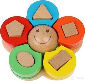 img 4 attached to 🌼 Boxiki Kids Wooden Stacking Montessori Toy: Color Shape Sorting Board for Toddlers – Enhancing Early Development & Fine Motor Skills. Non-Toxic Baby Wooden Toy for 18 Month Olds (Flower)