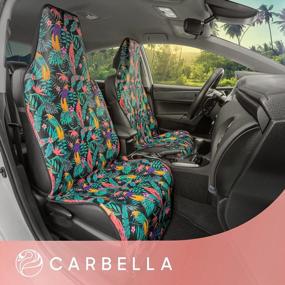 img 2 attached to 2 Pack Carbella Turquoise Tropical Birds & Palm Leaves Car Seat Covers For Trucks, SUVs And Cars - Front Seat Protection