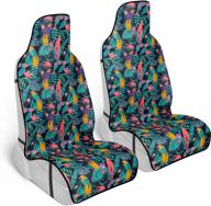 2 pack carbella turquoise tropical birds & palm leaves car seat covers for trucks, suvs and cars - front seat protection logo