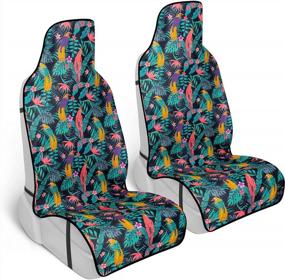 img 4 attached to 2 Pack Carbella Turquoise Tropical Birds & Palm Leaves Car Seat Covers For Trucks, SUVs And Cars - Front Seat Protection