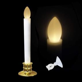 img 1 attached to Оконные свечи с дистанционными таймерами - работающие от батареи мерцающие беспламенные светодиодные электрические свечи с золотой основой 2PCS и держателем свечей конуса 2PCS на присосках для рождественских украшений