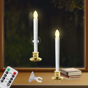 img 4 attached to Window Candles With Remote Timers - Battery Operated Flickering Flameless Led Electric Candle Lights With 2PCS Gold Base And 2PCS Suction Cups Taper Candles Holder For Christmas Decorations