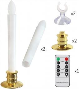 img 3 attached to Window Candles With Remote Timers - Battery Operated Flickering Flameless Led Electric Candle Lights With 2PCS Gold Base And 2PCS Suction Cups Taper Candles Holder For Christmas Decorations