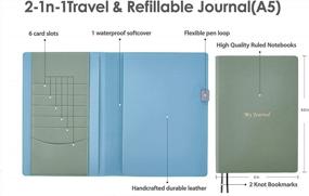img 3 attached to Aqua Refillable Travel Journal With PU Leather Cover & Pen Holder - Perfect For Field Notes Notebooks!