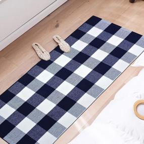 img 3 attached to USTIDE Buffalo Check Rug: Stylish Black and White Plaid, Washable and Hand-Woven for a Retro Farmhouse Look