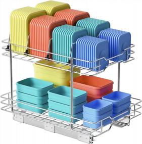 img 4 attached to KES Food Container Lid Organizer And Food Container Organizer, 2 Tier Pull Out Cabinet Organizer, Silding Plastic Container Organizer Lid Storage Chrome, KPO506W36D53-CH