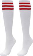 cotton knee high socks with triple stripes - perfect for baseball, sports, halloween, christmas, and more for women logo