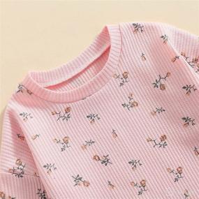 img 3 attached to 👶 Rib Knitted Floral Bodysuit Pullover Top for Infant Baby Girls - 2Pcs Crewneck Sweatshirt with Long Sleeves Romper