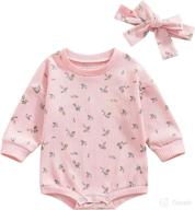 👶 rib knitted floral bodysuit pullover top for infant baby girls - 2pcs crewneck sweatshirt with long sleeves romper логотип