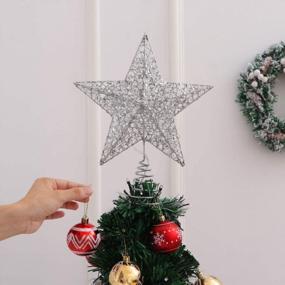 img 2 attached to Блестящая звезда рождественской елки со светодиодной подсветкой - серебряное украшение рождественской елки для дома и вечеринки (серебро 1)