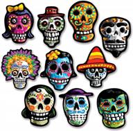 10 piece day of the dead cutouts - skeleton face signs halloween decorations, 4.75", multicolored | beistle logo