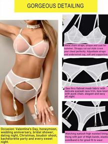 img 1 attached to Sheer Mesh Lingerie Set With Wire Bra, Choker, And Garter Belt - 5 Piece Popiv Set