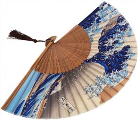 img 2 attached to Retro Bamboo Silk Women Hand Held Fans For Festivals, Weddings, And Parties - Small Folding Hand Fan With Sea Wave Design